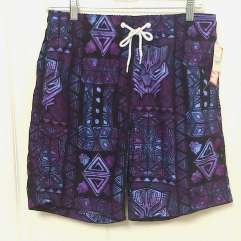 MARVEL Black Panther Men's Purple Swim Trunks Bathing Suit. Size Small